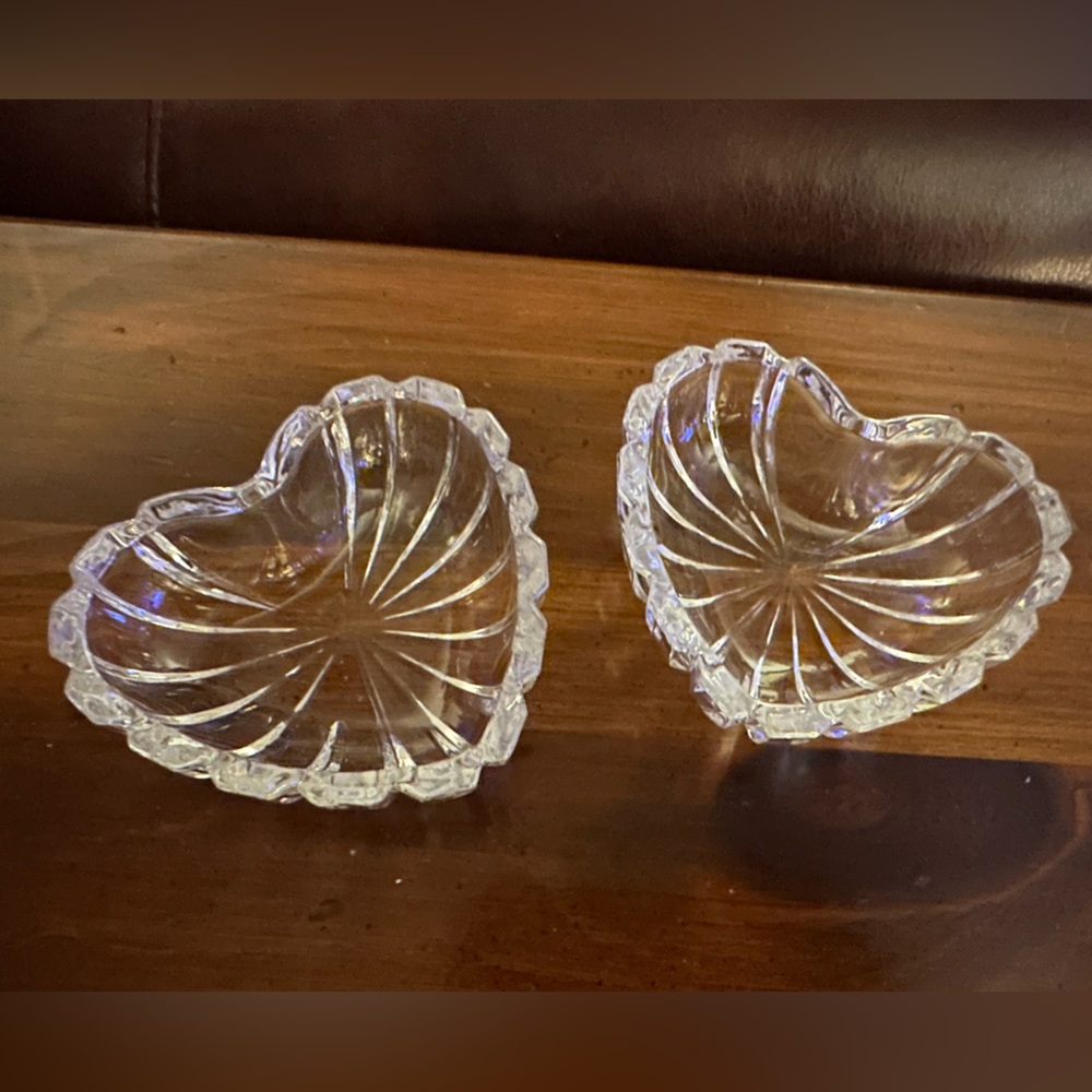 Two Glass Heart Shaped Trinket Dishes
